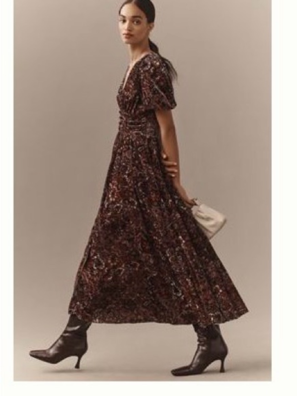 Anthropologie Katerina Button-Front Paisley Velvet Maxi Dress